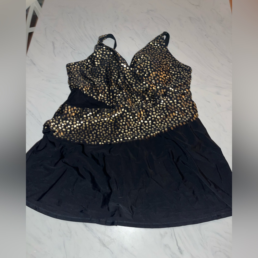 Swimsuits for all black gold dot swim suit dress new nwt 26 one piece